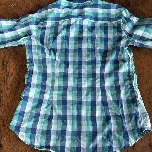 Eddie Bauer Women's Blue and Green Plaid Button-Down Shirt - Picture 3 of 3